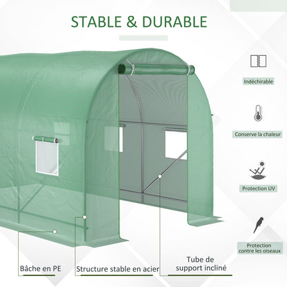 Tunneltuin Kas – Tuinkas – Kweekkas – Groentekas – Plantenkas – 7m² Oppervlakte – Versterkt Stalen Frame – Ritsdeur met 6 Oprolkramen
