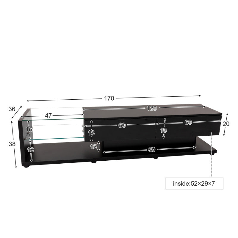 Lage TV-kast – Lowboard – Tv-meubel – Media Console – Entertainmentkast – Uitschuifbaar 127-150 cm – Hoogglans Zwart Spaanplaat