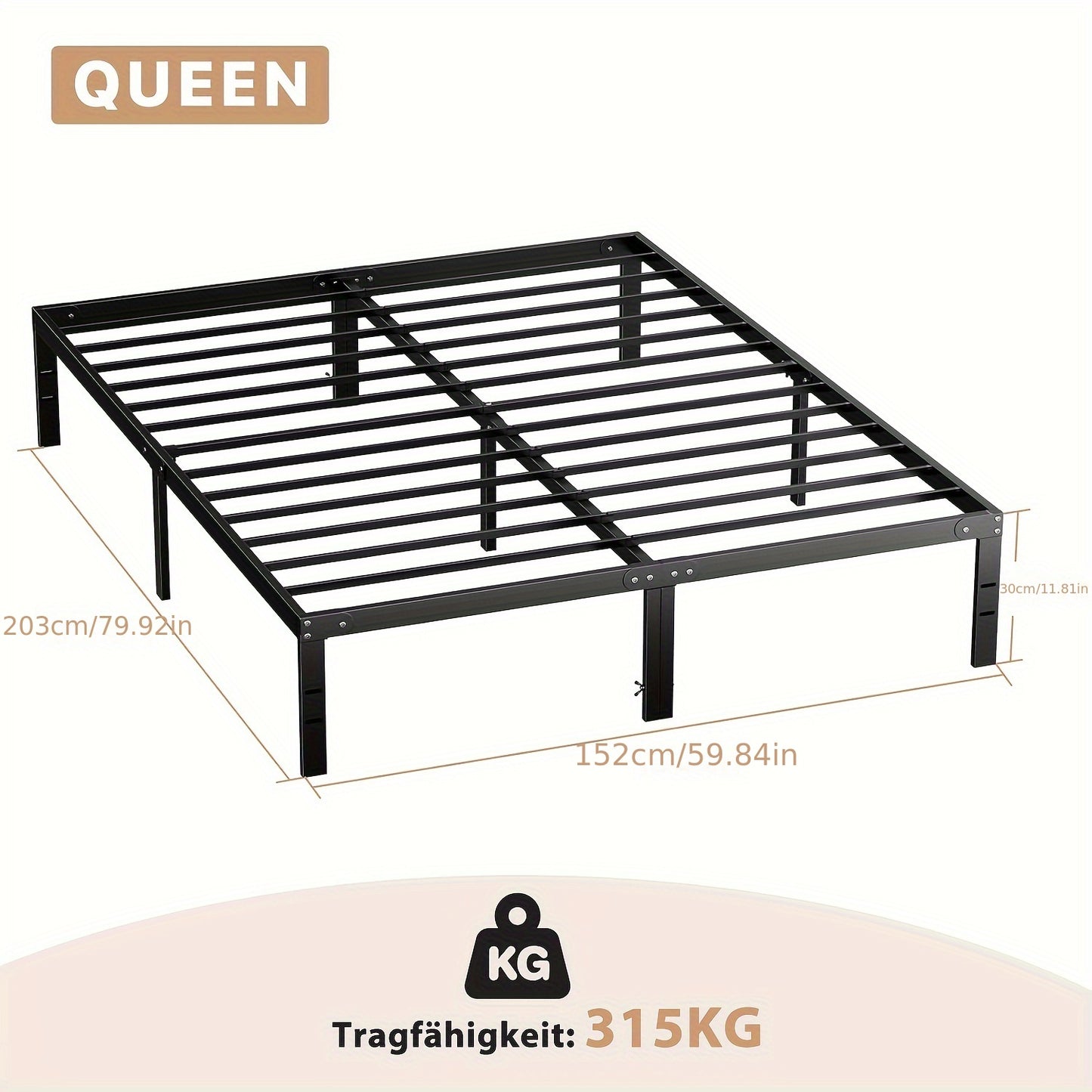 Stalen Bedframe – Metaal Bed – Bedbodem – Lattenbodem – Frame Bed – 150 x 200 cm – Stevig Stalen Frame – Anti-slip Matrashouder