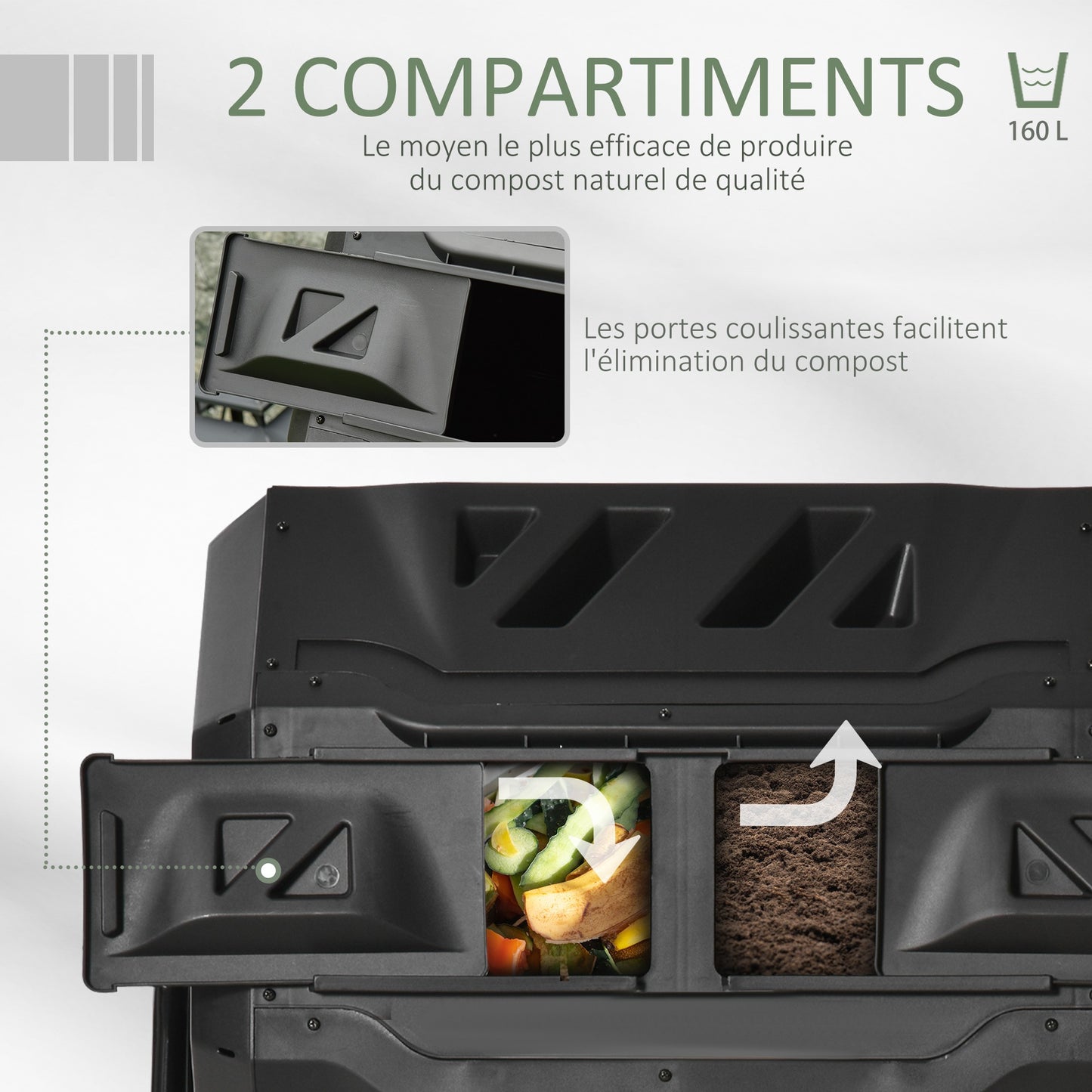 Compostbak – Composteerbak – Tuincompostvat – Compostcontainer – Keukenafvalverwerker – 160 Liter – 360° Draaibaar