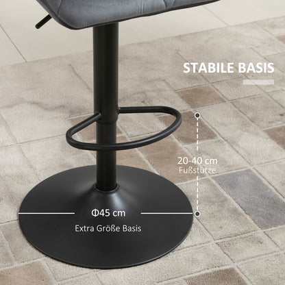 Barstoel – Barkruk – Hoog Krukje – Barstoel Set – Barkrukken – Grijs – Fluweelzacht Bekleed – 360° Draaibaar & In Hoogte Verstelbaar