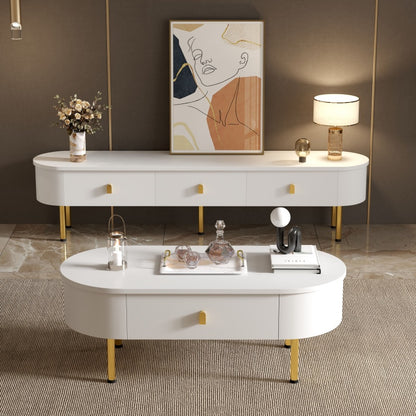 TV Meubel – Tv Kast – Lowboard – Dressoir – Media Meubel – Modern Design – Gouden Handgrepen – Gebogen Hoeken