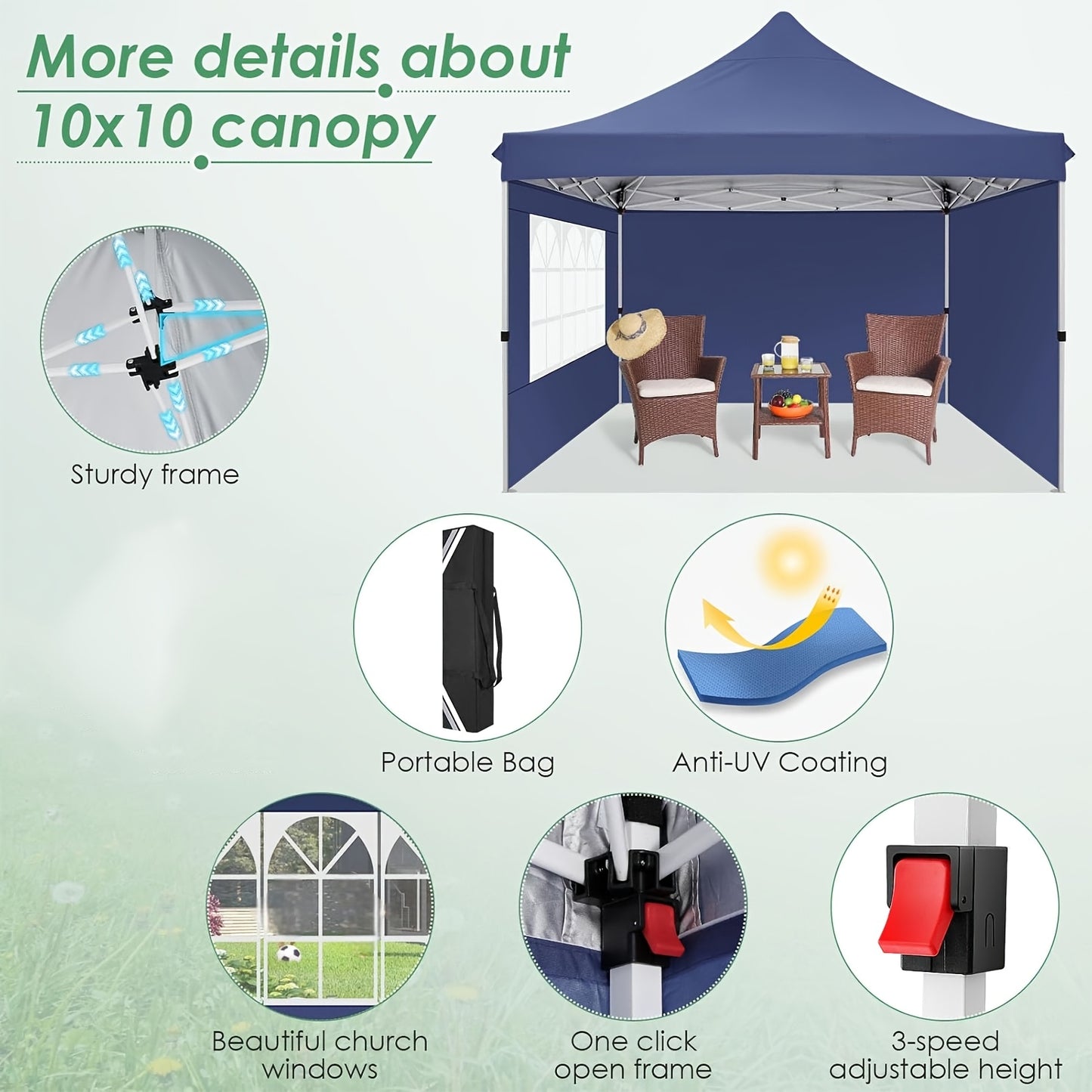 3.05x3.05meter Pop-Up Tent With 4 Removable Sidewalls, Awning With 4 Sandbags, UPF 50+, With Clear Windows, Pop-Up Canopy Tent, Easy To Set Up, With Carrying Storage Bag For Parties, Trade Shows, Sporting Events, Disaster Rel