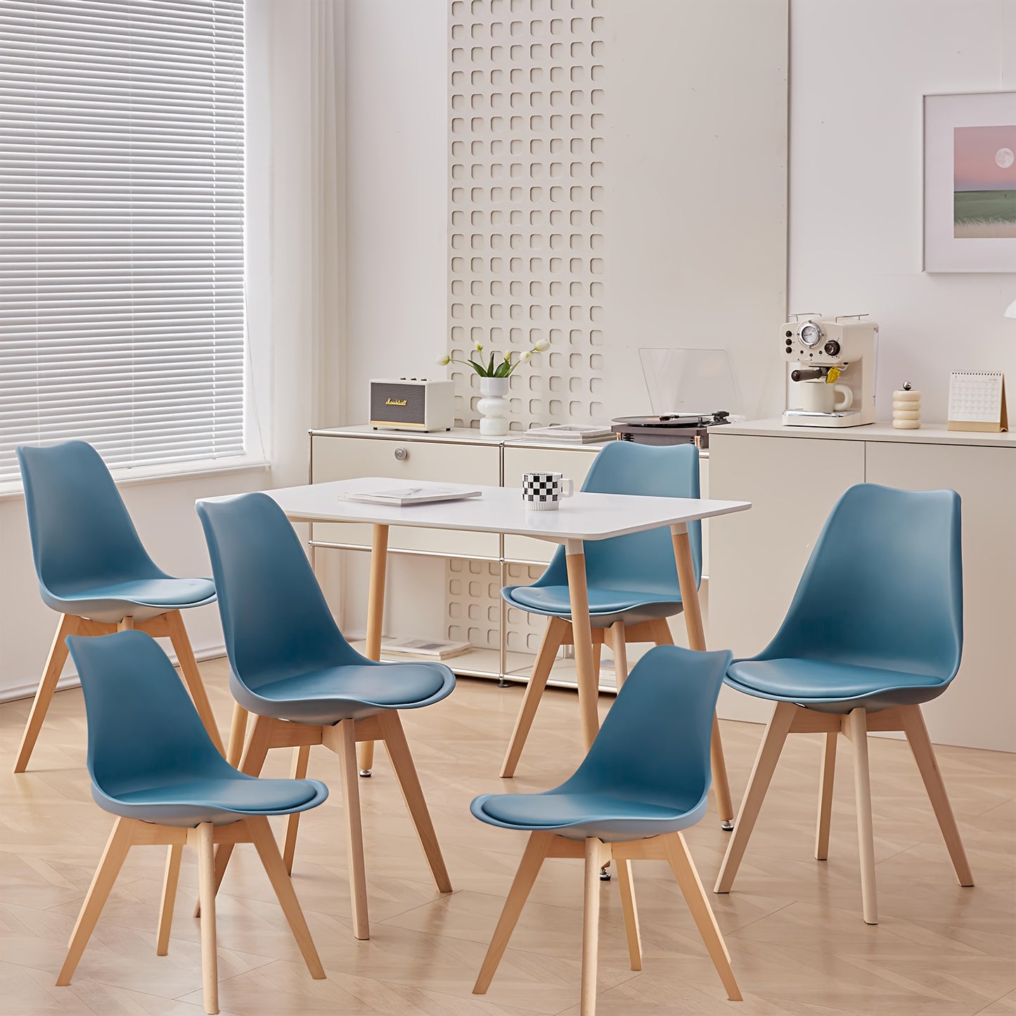 Eetkamerstoel – Stoel – Kuipstoel – Keukenstoel – Designstoel – Set Van 6 – PU Zitting – Beukenhouten Frame