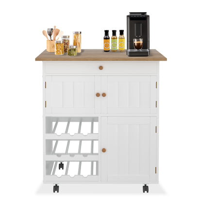 Keukentrolley – Serveerwagen – Keukenwagen – Opbergtrolley – Rolwagen – Met Lade & Handdoekhouder – Metalen Frame – 150 kg Draagkracht – 85x70x40 cm – Wieltjes Met Rem – Wit