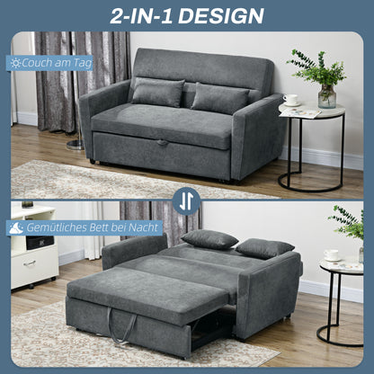 Slaapbank – Bank – Sofa – Bedbank – Logeerbed – 2-Zits – Verstelbare Rugleuning – Fluwelen Bekleding – Stevig Eucalyptus Houten Frame – Donkergrijs