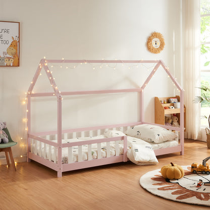 Kinderbed – Kinderbedden – Bedframe – Huisbed – Meisjesbed – 90x200 cm – Valbeveiliging – Houten Lattenbodem