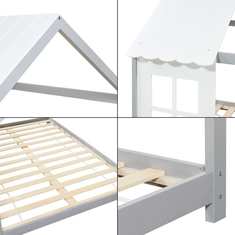 Kinderbed – Huisjesbed – Kinderbedden – Eenpersoonsbed – Speelbed – Massief Hout – Semi-Open Ontwerp – 140x200 cm – Wit
