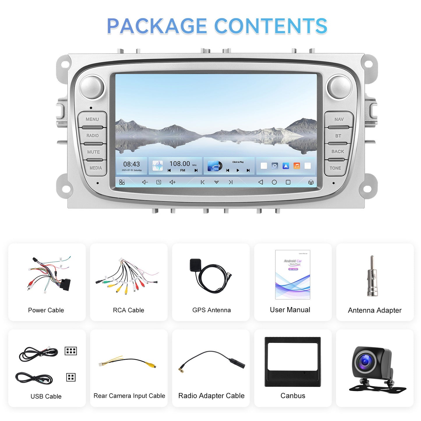 8 Cores 4+64GB Android 15 Car Radio for Ford Focus Mondeo C-MAX S-MAX for galaxy II Kuga 17.78 cm Wireless Carplay Radio with Android Car Mirror Link B-T FM/ RDS/ EQ/ DSP WiFi GPS Navigation Reversing, Car Entertainment Syste
