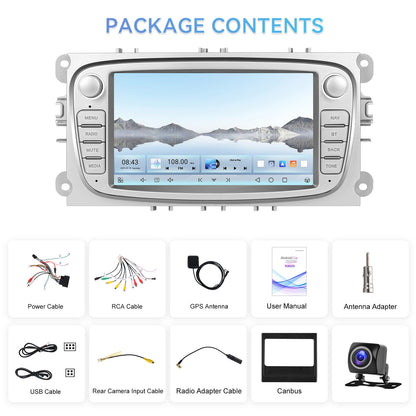 8 Cores 4+64GB Android 15 Car Radio for Ford Focus Mondeo C-MAX S-MAX for galaxy II Kuga 17.78 cm Wireless Carplay Radio with Android Car Mirror Link B-T FM/ RDS/ EQ/ DSP WiFi GPS Navigation Reversing, Car Entertainment Syste
