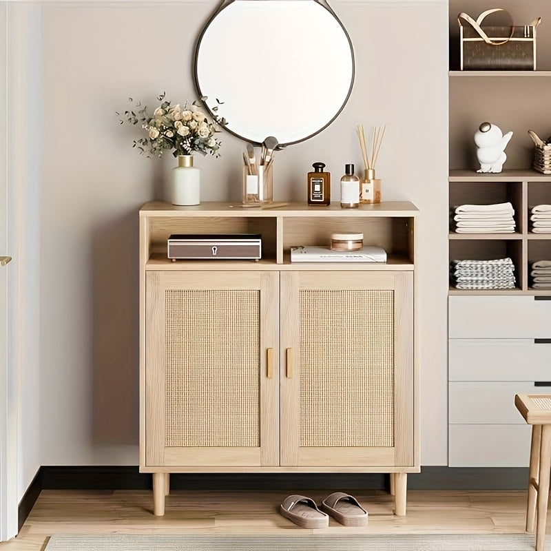 Modern Rattan Dressoir – Kast – Opbergkast – Sideboard – Buffetkast – Kunststof Hout – Makkelijk Te Monteren – Natuurlijk Eiken Afwerking