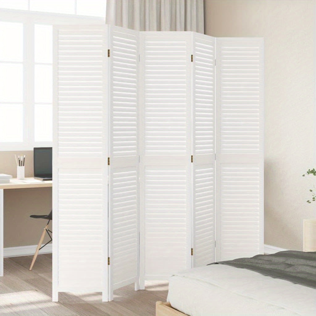 A Room Screen Featuring Five Panels of Solid Paulownia Wood in White. It Is Beautiful And Offers Privacy, Making It Ideal for Offices, Bedrooms, And Living Rooms., Bedroom Partition|Sleek Panel Design|Durable Construction