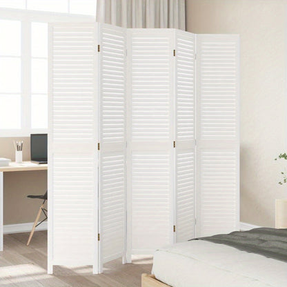 A Room Screen Featuring Five Panels of Solid Paulownia Wood in White. It Is Beautiful And Offers Privacy, Making It Ideal for Offices, Bedrooms, And Living Rooms., Bedroom Partition|Sleek Panel Design|Durable Construction