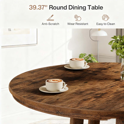 Ronde Eettafel – Dining Table – Keukentafel – Tafel Voor 4 – Ronde Tafel – Farmhouse Stijl – 100 cm Diameter – Massief Houten Blad
