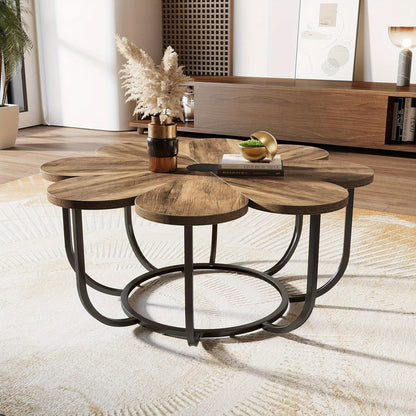 Salontafel – Koffietafel – Bijzettafel – Woonkamertafel – Accenttafel – 100 cm Rond – Kunstmarmeren Blad Bruin & Zwart