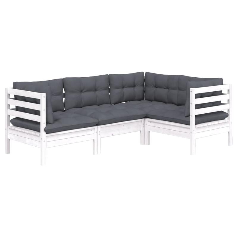 Loungeset – Tuinmeubelset – Buitenmeubels – Loungeset Buiten – Wit – Witte Dennenhout – Comfortabele Kussens – Flexibele Opstelling