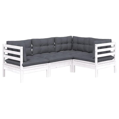 Loungeset – Tuinmeubelset – Buitenmeubels – Loungeset Buiten – Wit – Witte Dennenhout – Comfortabele Kussens – Flexibele Opstelling
