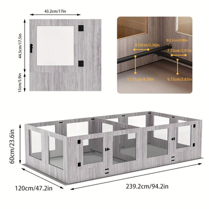 Hondenren – Hondenkennel – Werpkist – Puppyren – Binnenren – Gehard Glas – Transparante Acryl Panelen – 14 Panelen Modulair – Beschermrand Tegen Knellen – 3 Toegangsdeuren – Houten Frame – Veilig & Duurzaam