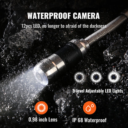 Rioleringcamera – Inspectiecamera – Endoscoop – Pijpcamera – Afvoerinspectie – 7 Inch Scherm – 12 LED’s verstelbaar – IP68 Waterdicht – 16 GB SD-kaart – 30 Meter Kabel