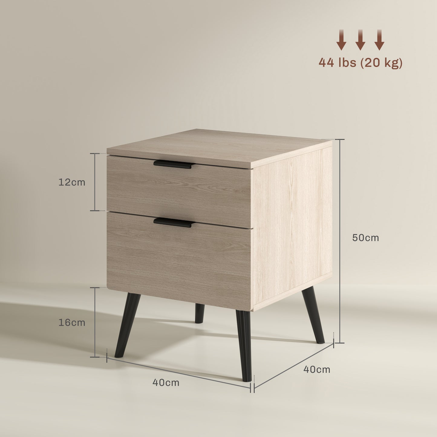 Bijzettafel Set – Nachtkastje – Bedtafel – Sidetable – Houten Tafeltje – Modern Nordic Design – 2-Lade Opbergruimte – Eikenhout Look