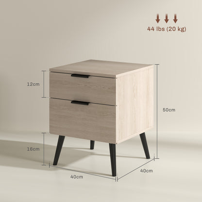 Bijzettafel Set – Nachtkastje – Bedtafel – Sidetable – Houten Tafeltje – Modern Nordic Design – 2-Lade Opbergruimte – Eikenhout Look