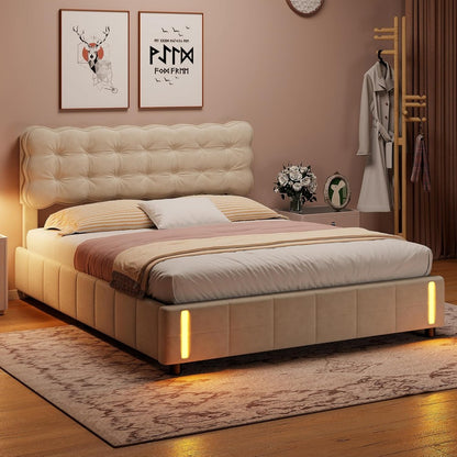 Hydraulisch Bed – Opbergbed – Boxspring – Bedframe – Velvet Bed – 160x200 cm – Luxe Opbergruimte – LED Slaaplamp