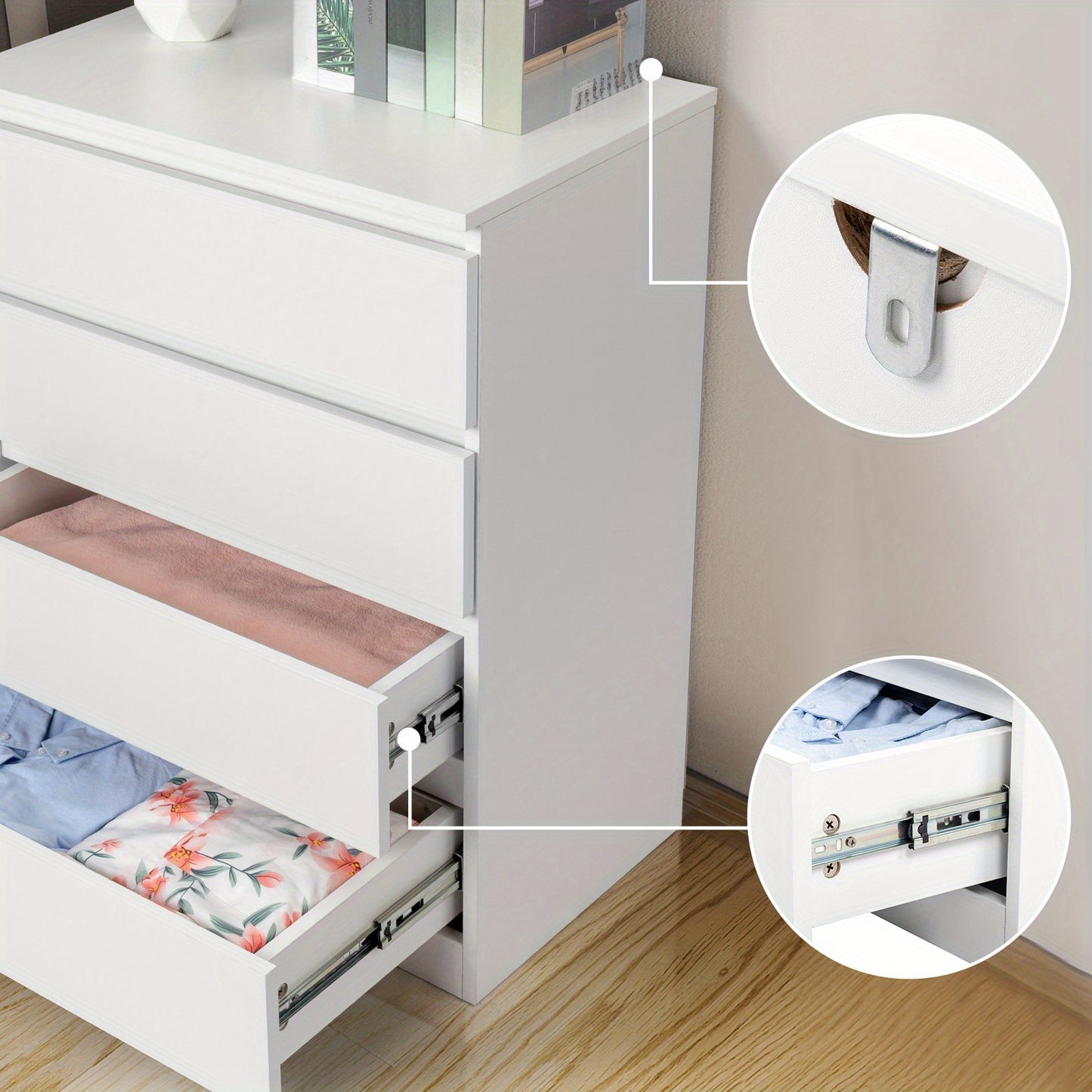 Ladekast – Ladenkast – Kommode – Dressoir – Opbergkast – Modern Design – Anti-Kantel Kit – Houten Kast – Wit – 4 Lades – 68,5 cm Hoog – 3,2 cu ft Opbergruimte