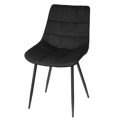 Eetkamerstoelen – Keukenstoelen – Stoelen Set – Velvet Stoelen – Design Stoelen – Set Van 2 – Zithoogte 50 cm – Metalen Frame – Comfortabele Geruite Rugleuning – Zwarte Fluwelen Bekleding