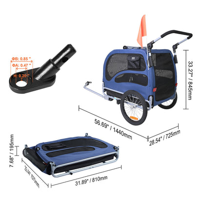 Hondenfietsaanhanger – Hondenwagen – Fietsaanhanger – Wandelwagen – Hondenkar – 2-in-1 Fiets- en Wandelwagen – Max. Draaggewicht 45 kg – Verstelbare Handgreep 92-117 cm