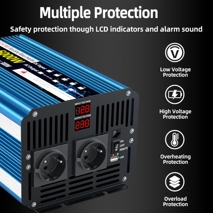 Omvormer 6000W – Spanningsomzetter – Stroomomzetter – DC naar AC Converter – Power Inverter – Zuivere Sinusgolf – LCD Display & Afstandsbediening – Compact Metalen Behuizing
