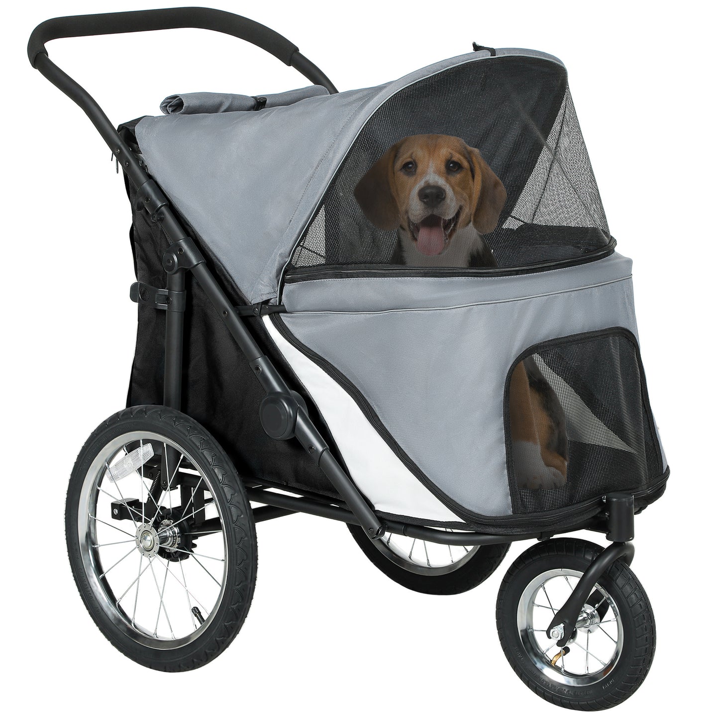 Hondenbuggy – Hondenwagen – Huisdierenwagen – Wandelwagen – Buggy – Opvouwbaar – Rubber Wielen – Tot 40 Kg – Grijs