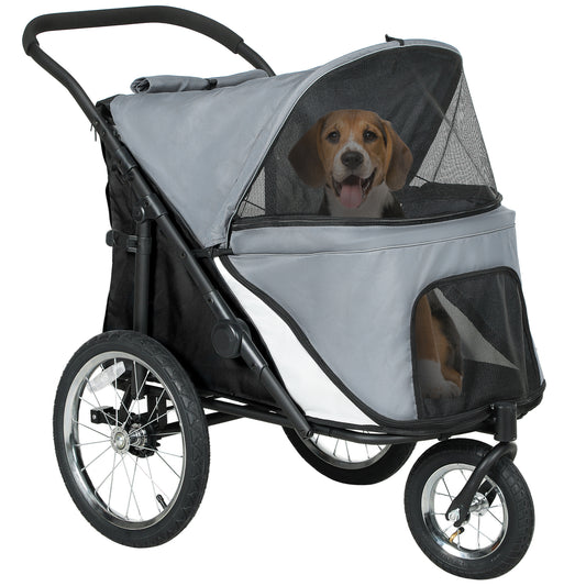 Hondenbuggy – Hondenwagen – Huisdierenwagen – Wandelwagen – Buggy – Opvouwbaar – Rubber Wielen – Tot 40 Kg – Grijs