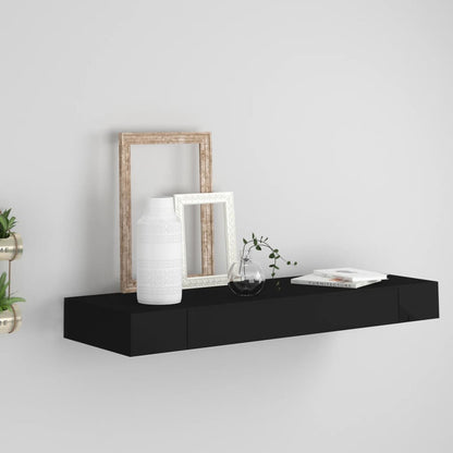 Wandplank – Zwevende Plank – Wandrek – Boekenplank – Muurplank – Met Lade – 80x25x8 cm – Zwart – Space-saving Design – Eenvoudige Montage