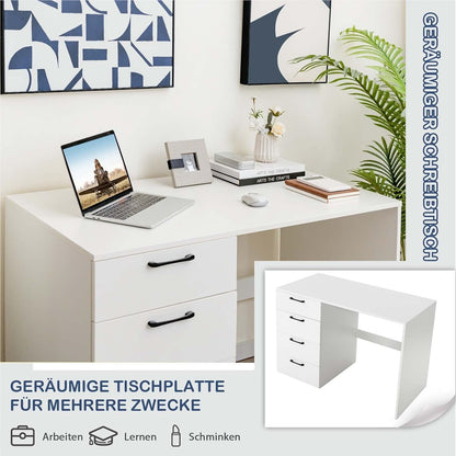 Bureau – Computertafel – Werkplek – Studietafel – Schrijftafel – Modern Wit Design – 110 x 60 x 76 cm – 4 Ruime Lades