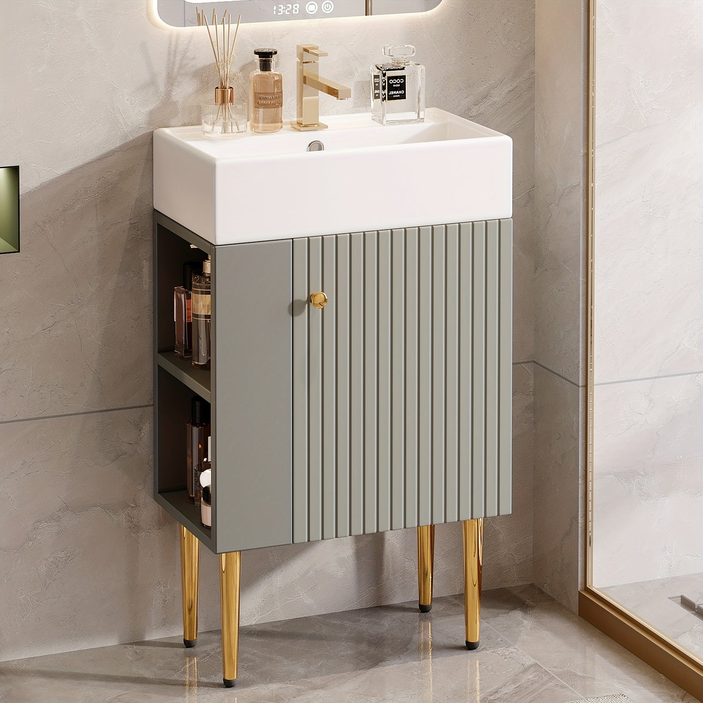 Bathroom Furniture Washbasin with Washbasin Cabinet 55cm, Washbasin Cabinet, Small Guest Bathroom Furniture, Light Gray,  Spacesaving Solution, Sleek Design, Modern Washbasin, Integrated Basin, Bathroom Storage, Urban Dweller