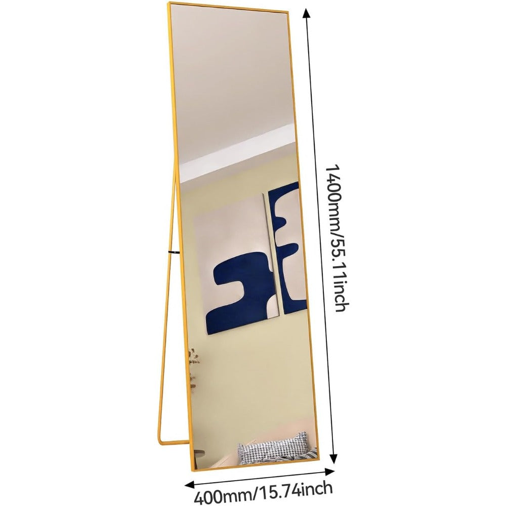 Volspiegel – Vloerspiegel – Wandspiegel – Lengtemeter Spiegel – Rechthoekige Spiegel – Aluminium Frame – 180x80 cm Gouden Afwerking