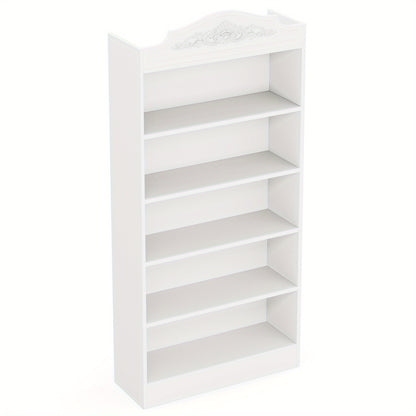 Boekenkast – Boekplank – Boekenrek – Opbergkast – Boekenschap – Slank en Ruim – 185 cm Hoog – 5 Stevige Planken – Houten Constructie – Wit