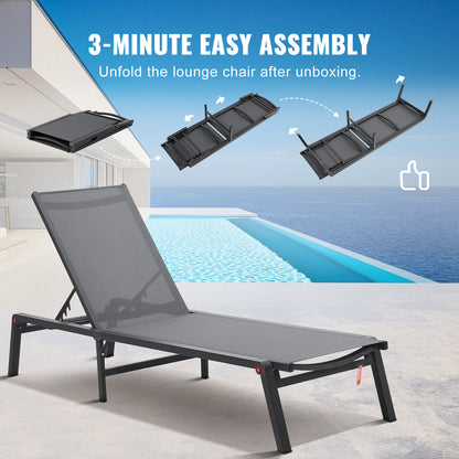Loungebank – Ligstoel – Tuinstoel – Relaxstoel – Buitenstoel – Verstelbaar in 5 standen – Aluminium frame roestvrij – Waterafstotende stof Donkergrijs