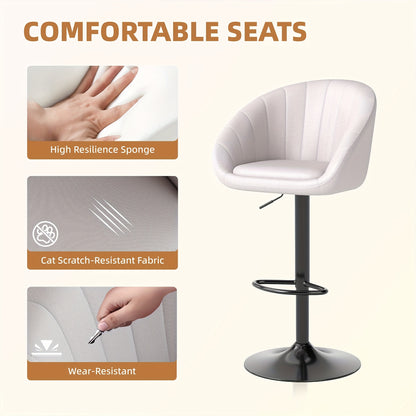 Receptiestoel – Wachtruimtestoel – Vergaderstoel – Eetkamerstoel – Bureaustoel – Hoogte Verstelbaar – Luxe Beige Linnen Bekleding – Met Ergonomische Rugleuning – Set van 2