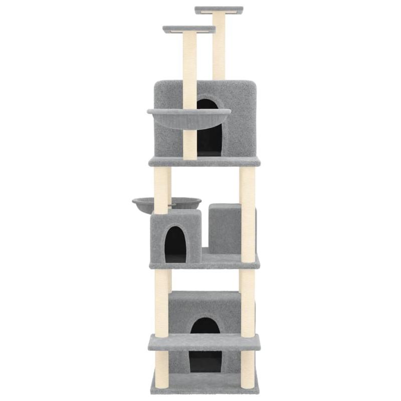 Krabpaal – Kattenklimrek – Kattenboom – Krabmeubel – Kattenhuis – Lichtgrijs – 180 cm Hoog – Duurzaam Plywood Met Sisal
