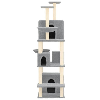 Krabpaal – Kattenklimrek – Kattenboom – Krabmeubel – Kattenhuis – Lichtgrijs – 180 cm Hoog – Duurzaam Plywood Met Sisal