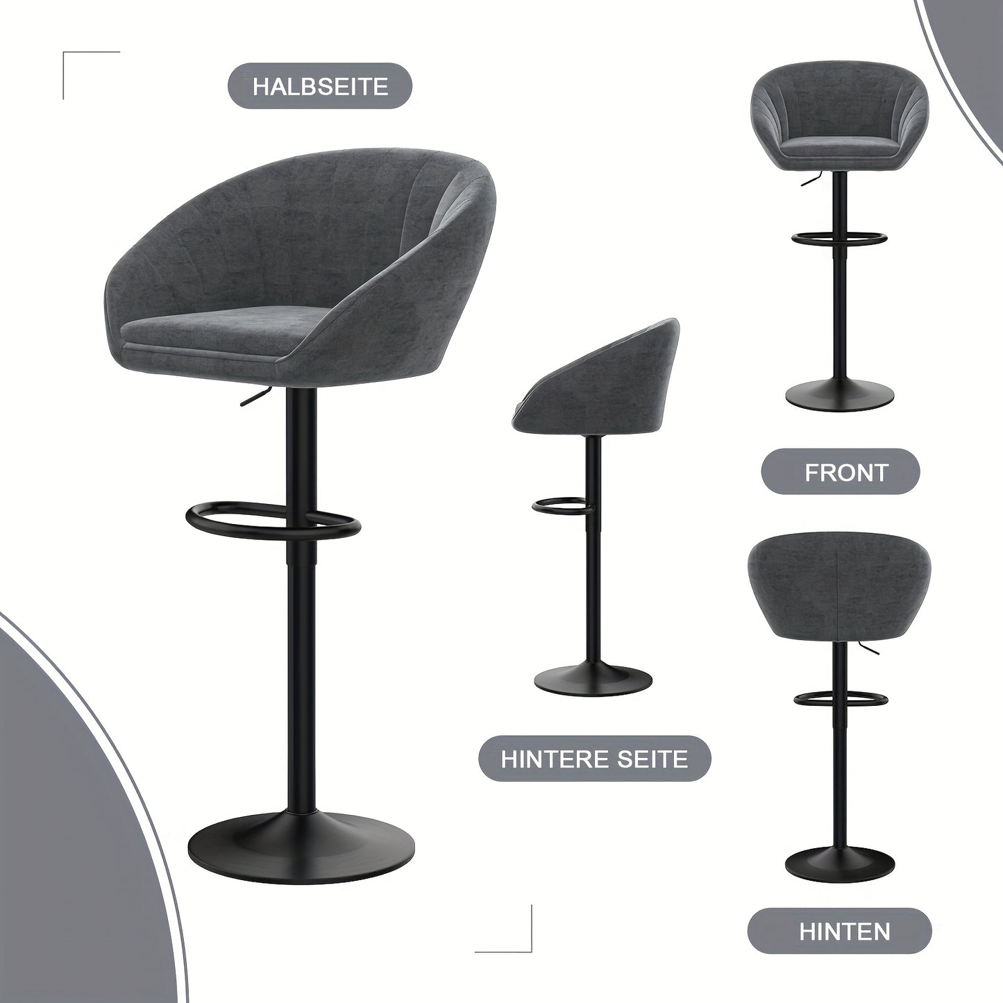 Barstoel – Barkruk – Barstoelen – Keukenstoel – Kruk – Set van 2 – Velvet Bekleding – Verstelbare Zithoogte 80-101 cm – 360° Draaibaar – Met Voetensteun
