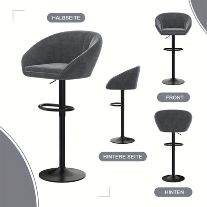 Barstoel – Barkruk – Barstoelen – Keukenstoel – Kruk – Set van 2 – Velvet Bekleding – Verstelbare Zithoogte 80-101 cm – 360° Draaibaar – Met Voetensteun