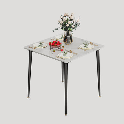Compacte Eettafel – Kleine Keukentafel – Marmeren Tafel – Eettafel 2 Personen – Woonkamertafel – Zwart Metalen Poten – Krasbestendig Marmerblad – 80x80 cm