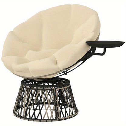 360° Draaibare Papasan Stoel – Rotatiesstoel – Lounge Stoel – Wicker Stoel – Relaxstoel – Metalen Kunststof Frame – Pluche Kussen – Beige Rotan Look – 90 cm Rond – Binnen Buiten Gebruik – Direct Klaar Voor Gebruik