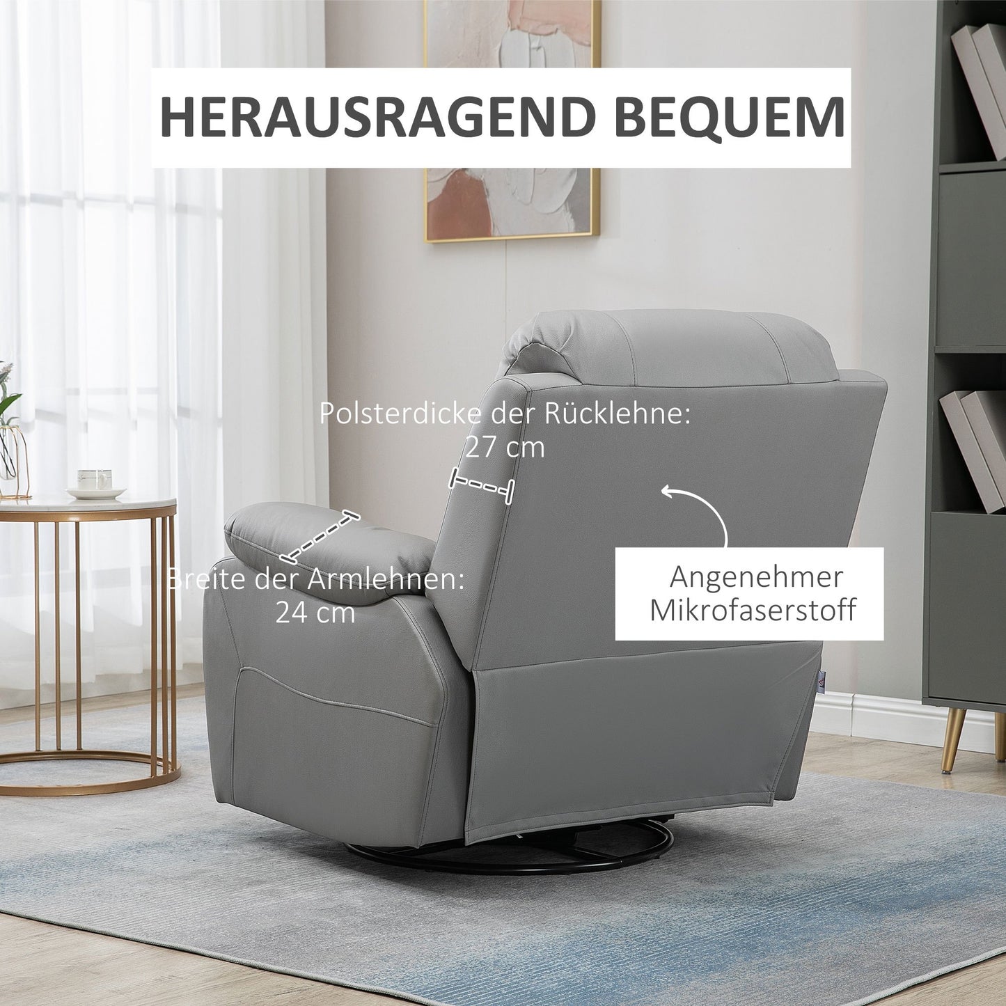 Relaxfauteuil – Relaxstoel – Zitzetel – Tv-stoel – Fauteuil Grijs – Verstelbare Rugleuning – Draaibare Voetensteun