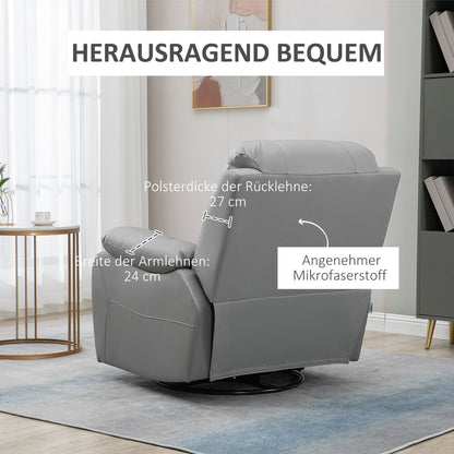 Relaxfauteuil – Relaxstoel – Zitzetel – Tv-stoel – Fauteuil Grijs – Verstelbare Rugleuning – Draaibare Voetensteun