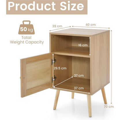 Nachtkastje – Bedkastje – Bijzettafel – Opbergkastje – Houten Kastje – Set Van 2 – Rattan Deuren – Stevige Dennenhouten Poten
