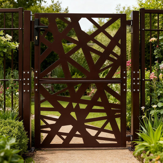 Garden Gate, Outdoor Garden Entrance Gate, Garden Metal Gate | 105cm x 125cm, Brown, Galvanized Steel, Privacy Screen Type: Hard Type, Brand: NaMaSyo