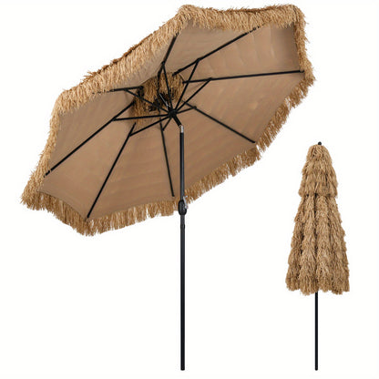 Tiki Parasol – Hawaiiaanse Parasol – Buitenkap – Zonnescherm – Terrasparasol – Extra Groot 305x274 cm – Kantelbaar met Slingerbediening – Weerbestendig PE Rietkap met Aluminium Frame